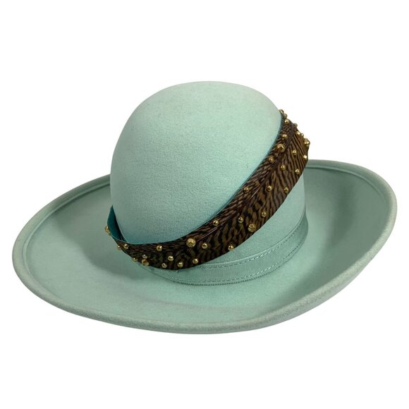 Bollman 'Excello' Pure Wool Womens Breton Hat Feather Band Foam Green Mr John - Picture 9 of 12